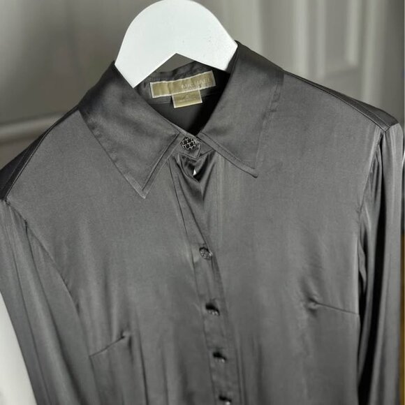 S 100% Silk Michael Kors MK shirt long sleeve, grey metal, shiny - Picture 2 of 3